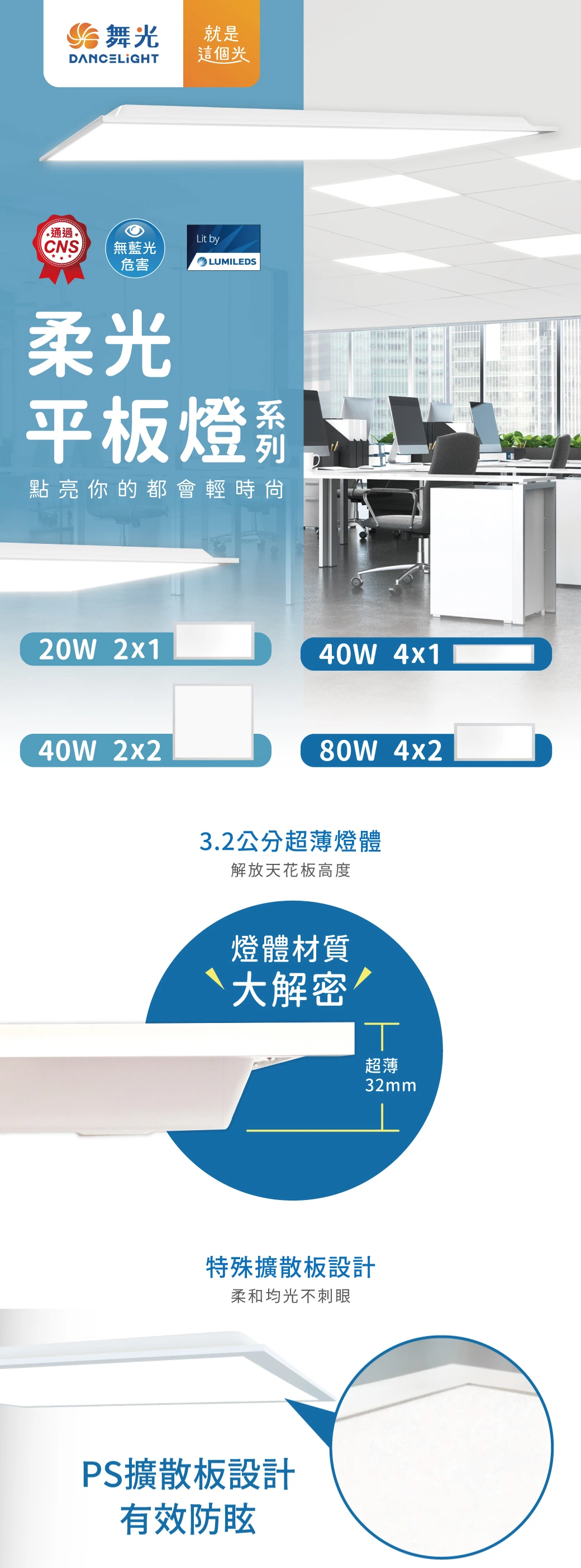 舞光 2X1／2X2／40W 柔光平板燈-H04-D-PD40