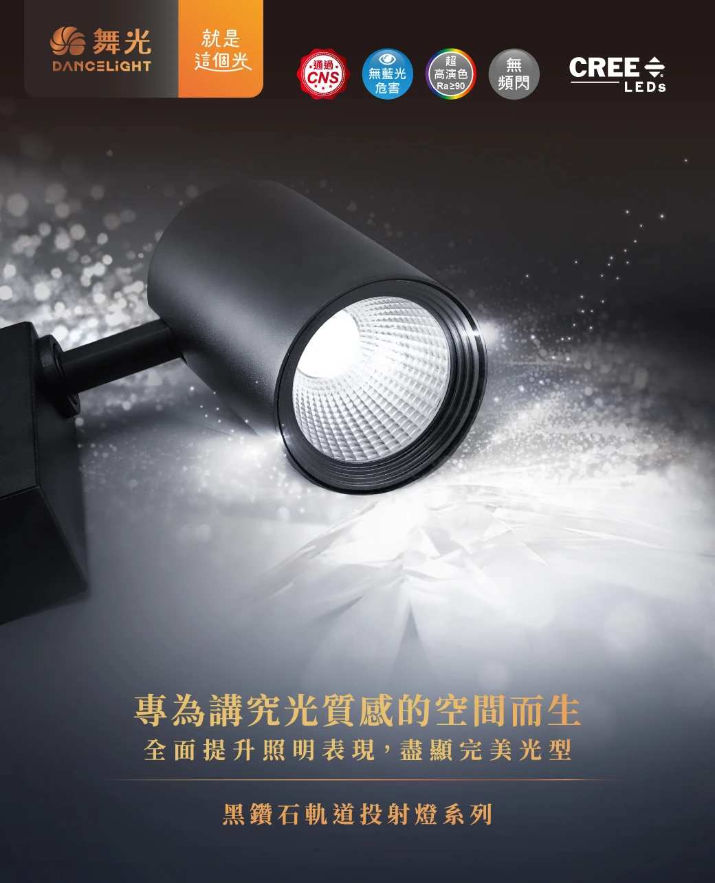 舞光 10W 黑鑽石軌道投射燈（黑款）-H04-D-TRBD10-BK