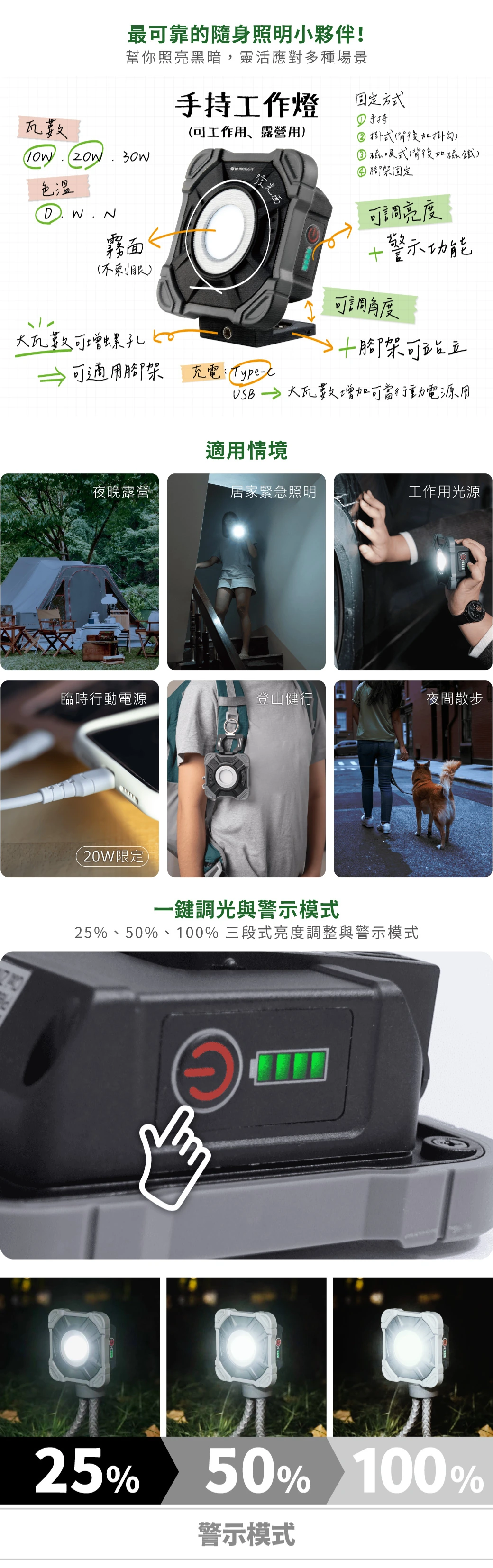 舞光 10W 手持工作燈-H04-E-FLWL10D