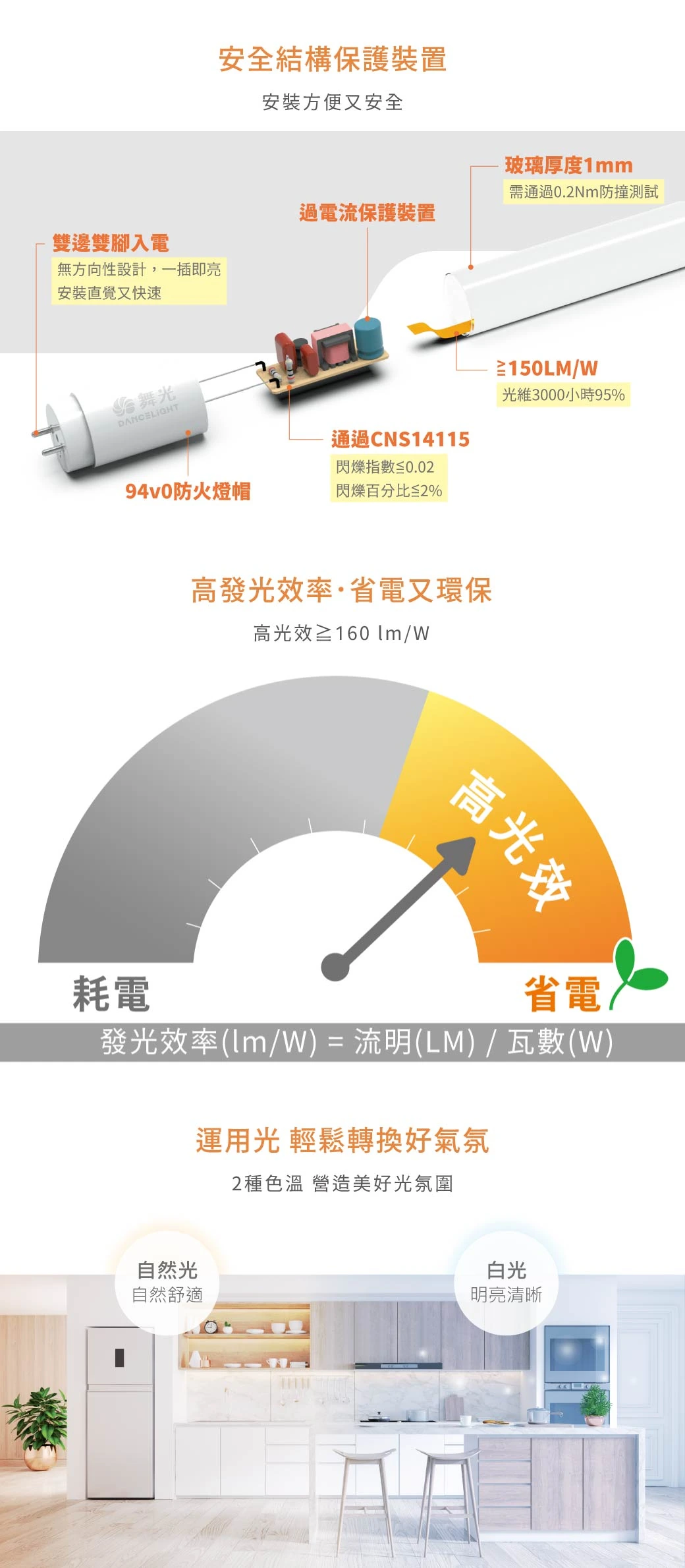 舞光 2尺／4尺高光效節能標章專用燈管-LED-T87