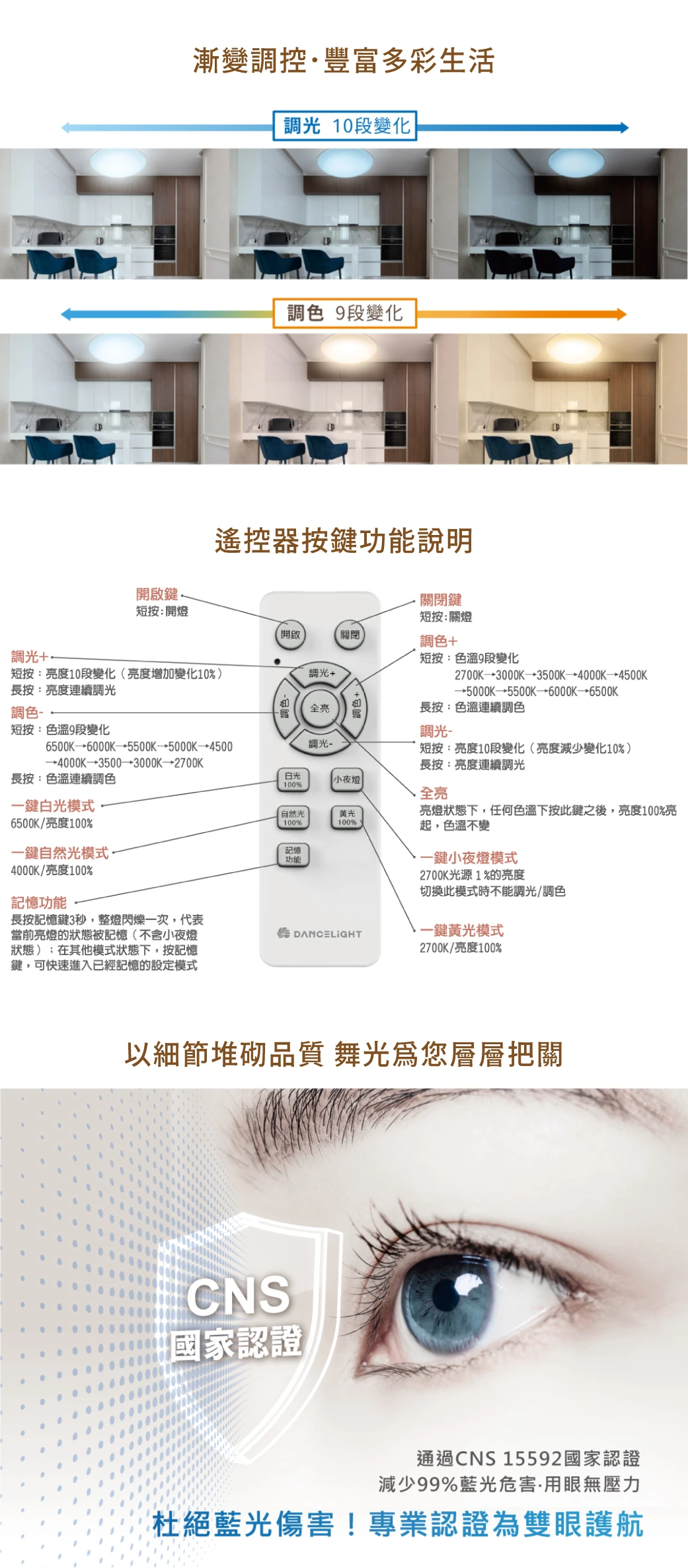 舞光 50W 樟木紋風姿遙控吸頂燈-H04-D-CER50DM-DW