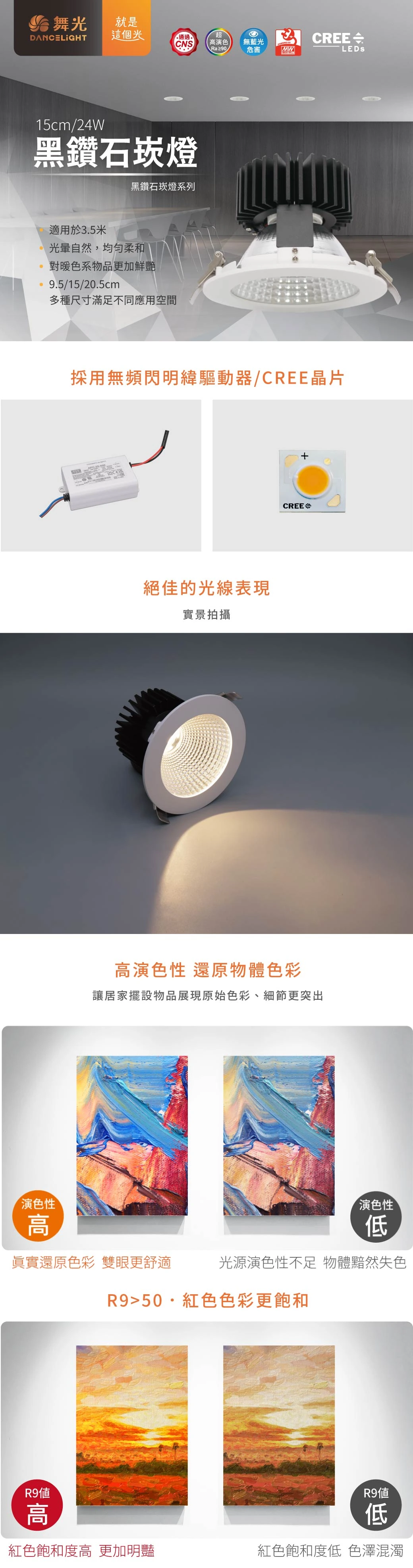 舞光 24W 15 公分黑鑽石崁燈-H04-LED-15DOD24D