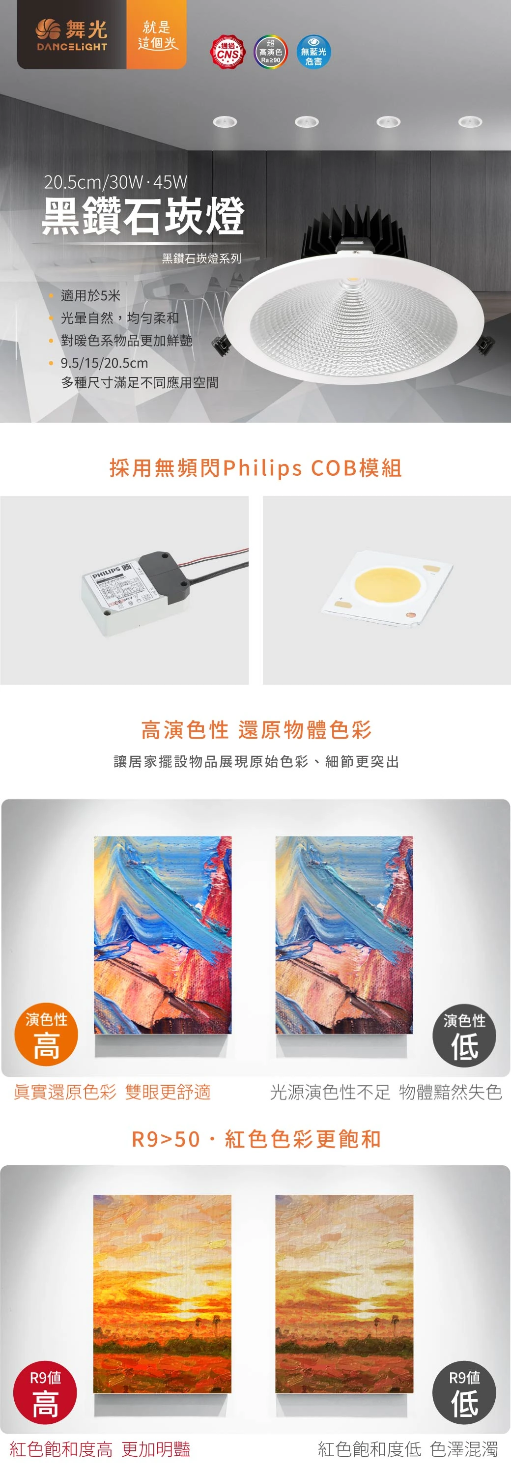 舞光 30W 20.5 公分黑鑽石崁燈-H04-LED-21DOD30